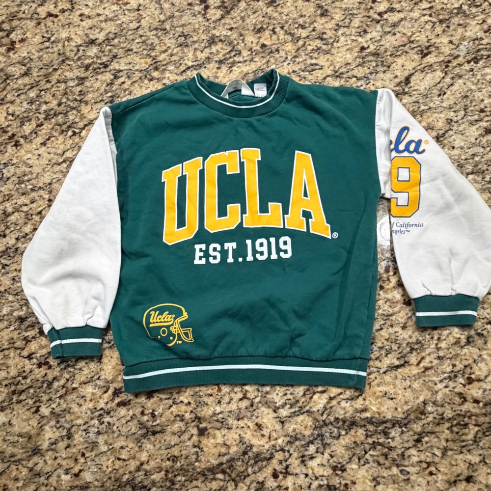 H&M UCLA Sweatshirt Kids 6X/7 Green Colorblock Collegiate Crewneck Pullover